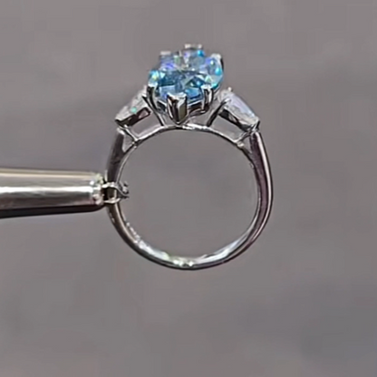 ANSTER Platinum Jewelry PT950 Ring 3ct Fancy Blue Lab Grown Diamond Engagement Ring with IGI