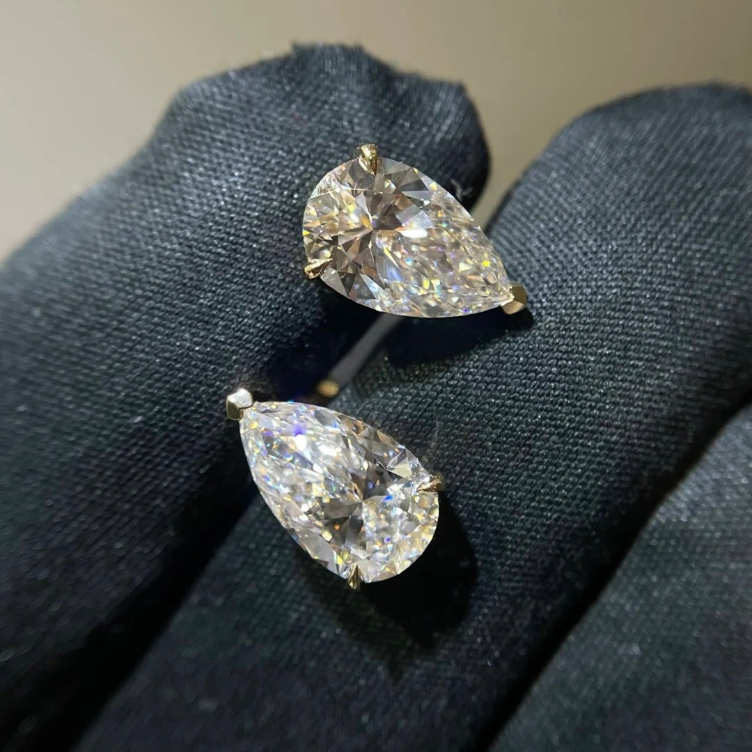 ANSTER Jewelry Anel de diamante ético feito à mão em ouro 18K com lapidação pera cultivado em laboratório 