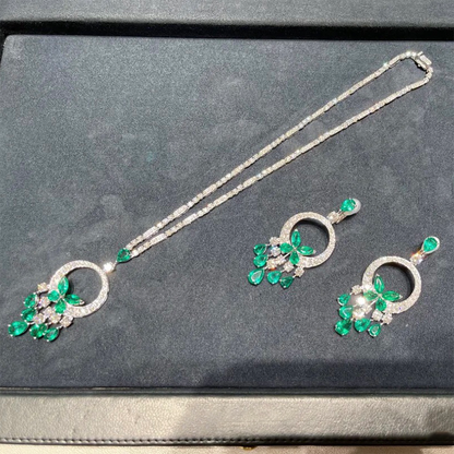 ANSTER Jewelry 18K Gold Jewelry Sets Lab Grown Emerald Earrings and Necklace with GIA