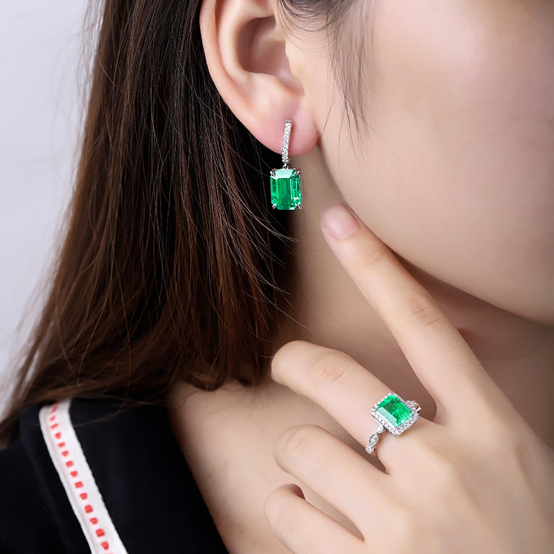 ANSTER Jewelry Customize Lab Grown Gemstone 18K Gold Lab Emerald Earrings