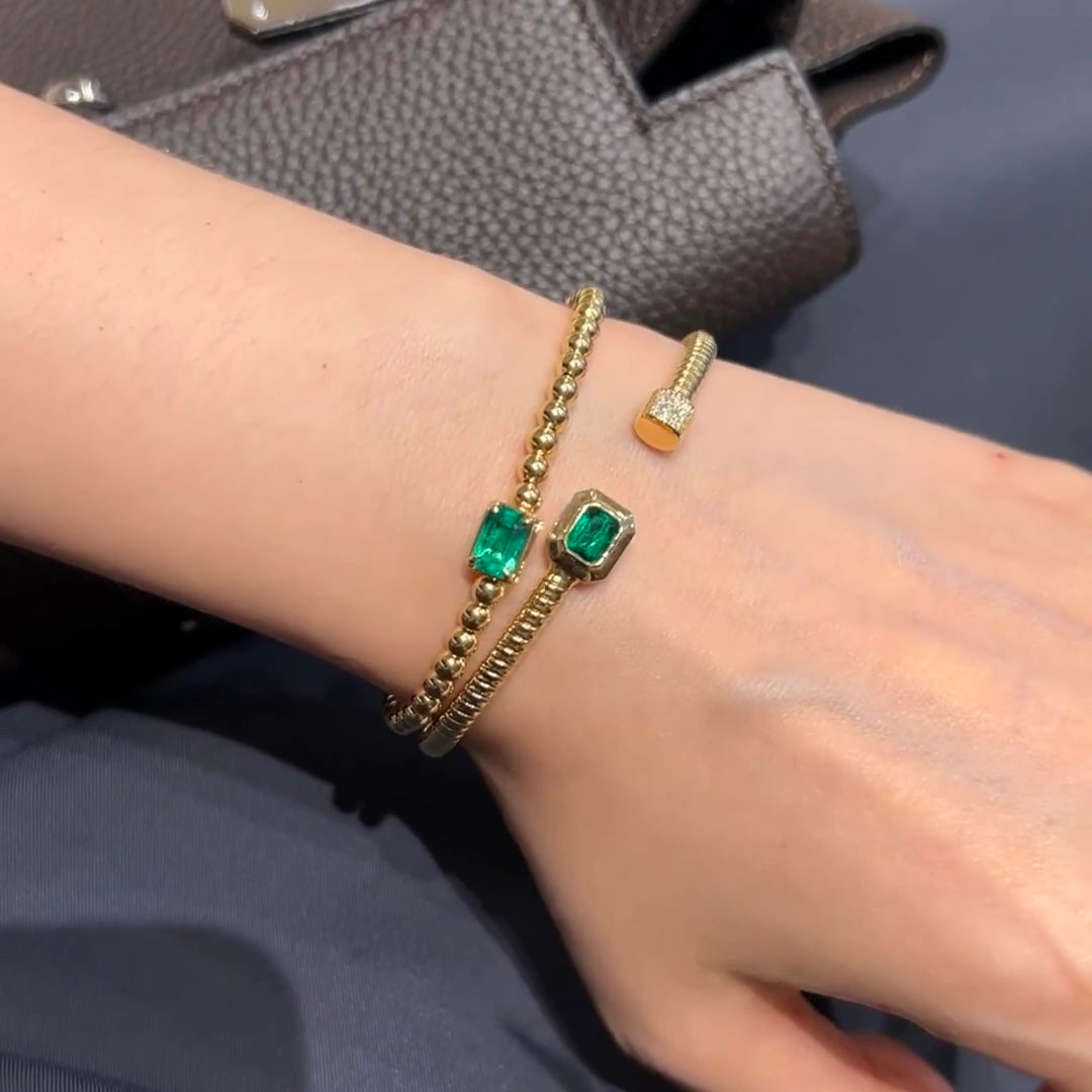 ANSTER 18K Gold Jewelry 4ct Lab Grown Emerald Bangle with GIA