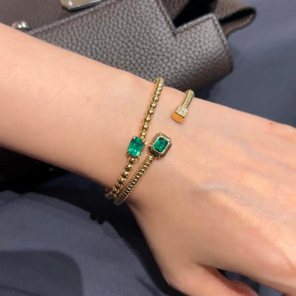 ANSTER 18K Gold Jewelry 4ct Lab Grown Emerald Bangle with GIA