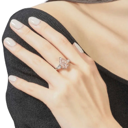 ANSTER Jewelry Anel de diamante ético feito à mão em ouro 18K com lapidação pera cultivado em laboratório 