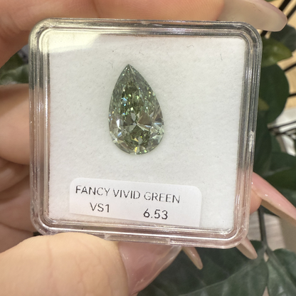 ANSTER Custom 6.53ct VS1 Pear cut Green Lab Grown Diamond Platinum Ring