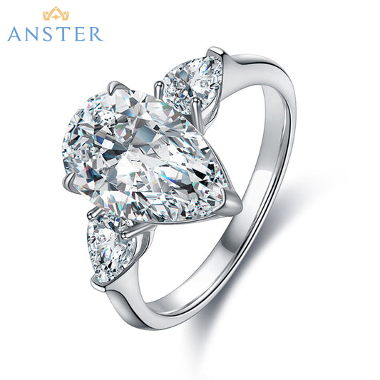 ANSTER Jewelry Anel de diamante ético feito à mão em ouro 18K com lapidação pera cultivado em laboratório 
