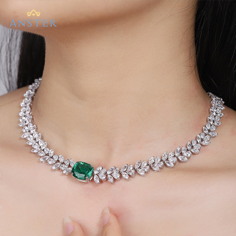 ANSTER Fine Jewelry 18K Gold Lab Grown Gemstone Emerald Necklace