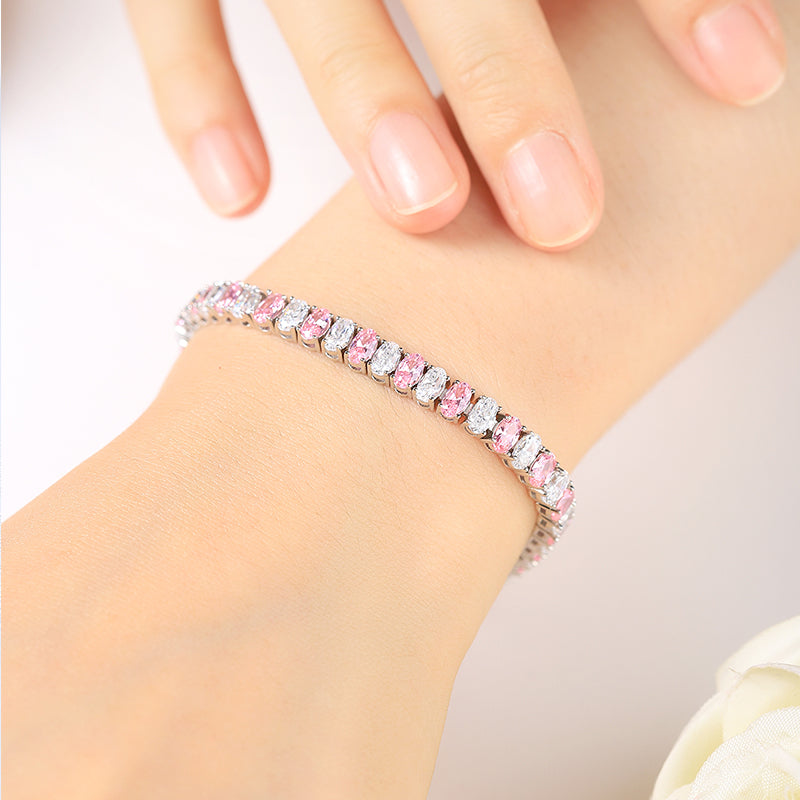 ANSTER Jewelry Custom Oval Cut Pink Lab Grown Diamond PT950 Platinum Bracelet