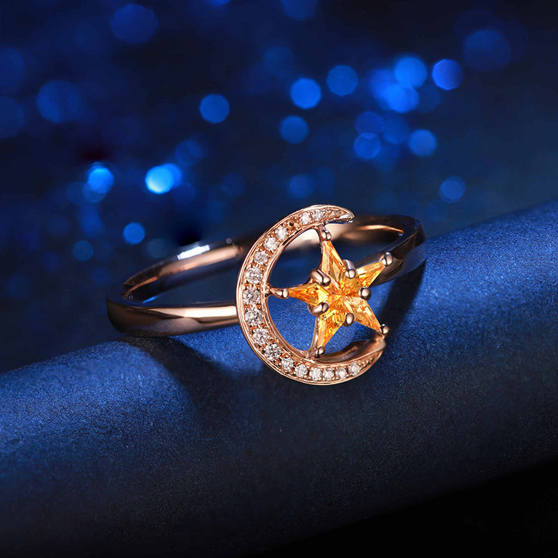 ANSTER Jewelry Custom PT950 Platinum Star Moon Lab Grown Diamond Ring