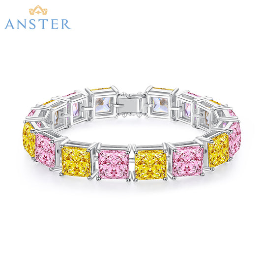 Pulseira de platina personalizada com diamantes cultivados em laboratório rosa ANSTER Jewelry 