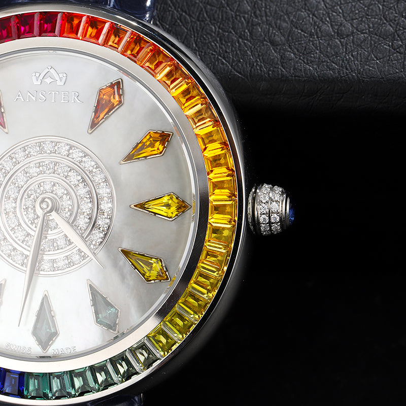 ANSTER Fine Jewelry 925 Silver Lab Grown Gemstone Rainbow Watch