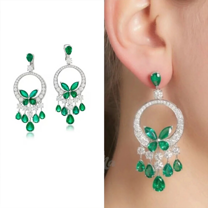 ANSTER Jewelry 18K Gold Jewelry Sets Lab Grown Emerald Earrings and Necklace with GIA