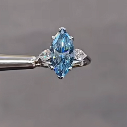 ANSTER Platinum Jewelry PT950 Ring 3ct Fancy Blue Lab Grown Diamond Engagement Ring with IGI