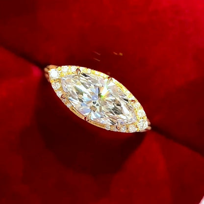 ANSTER Jewelry Anel de diamante ético feito à mão em ouro 18K com lapidação pera cultivado em laboratório 