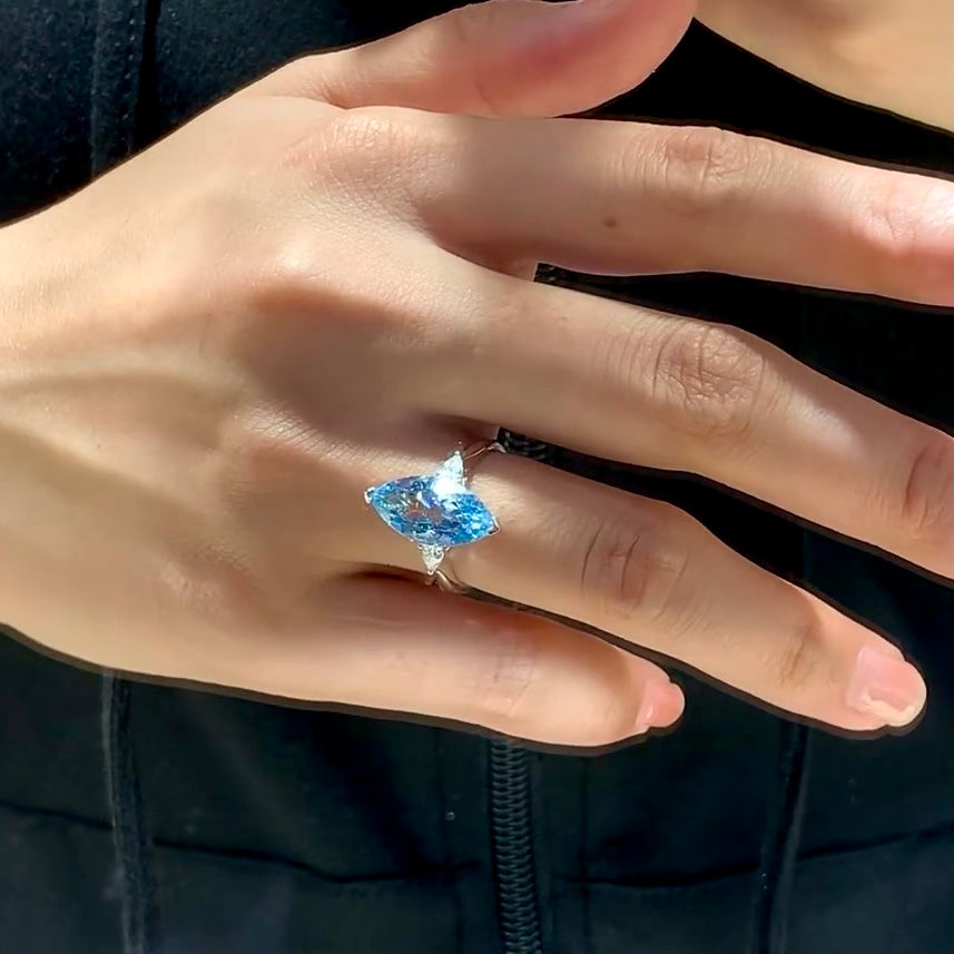 ANSTER Platinum Jewelry PT950 Ring 3ct Fancy Blue Lab Grown Diamond Engagement Ring with IGI