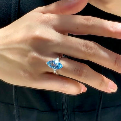ANSTER Platinum Jewelry PT950 Ring 3ct Fancy Blue Lab Grown Diamond Engagement Ring with IGI