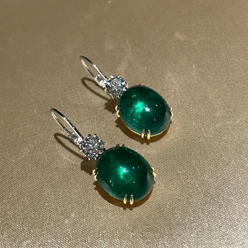 ANSTER Jewelry 18K Gold Jewelry Lab Grown Emerald Earrings with GIA