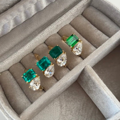 ANSTER JEWELRY 4ct Emerald Cut Emerald Lab Grown Diamond 18K Gold Ring