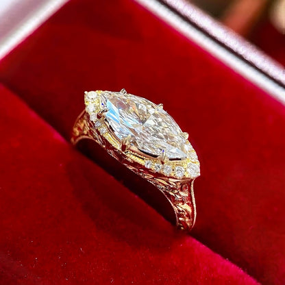 ANSTER Jewelry Anel de diamante ético feito à mão em ouro 18K com lapidação pera cultivado em laboratório 