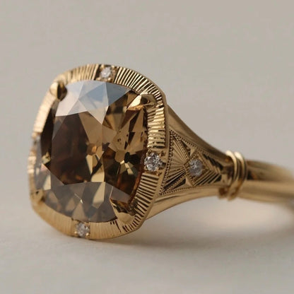 ANSTER Jewelry 18K Gold 5ct Fancy Brown Lab Grown Diamond Ring with IGI
