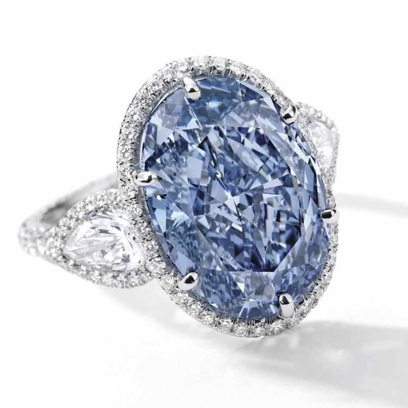 ANSTER Custom 23.64ct VVS2 Oval cut Lab Grown Blue Diamond Platinum Ring