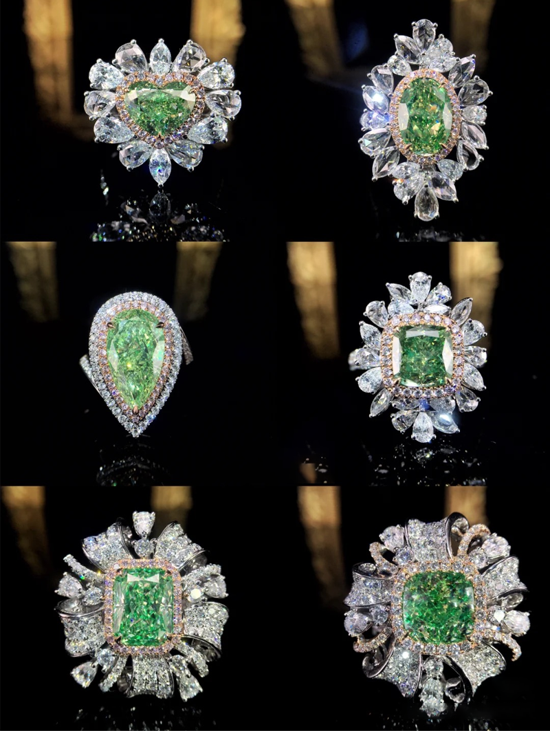 ANSTER Custom 6.53ct VS1 Pear cut Green Lab Grown Diamond Platinum Ring