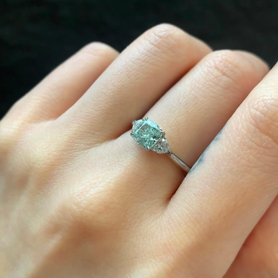 ANSTER Platinum Jewelry IGI VVS2 1ct Green lab Grown Diamond Ring PT950 Ring