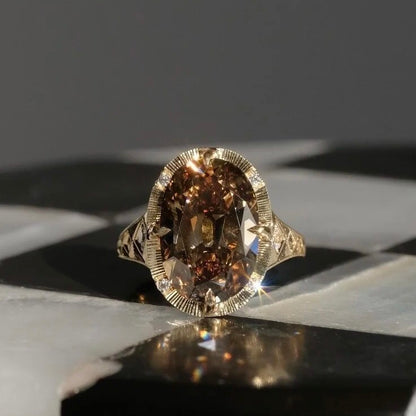 ANSTER Jewelry 18K Gold 5ct Fancy Brown Lab Grown Diamond Ring with IGI