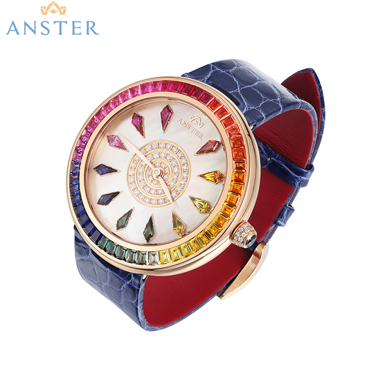 Relógio ANSTER Fine Jewelry com pedras preciosas cultivadas em laboratório e arco-íris 