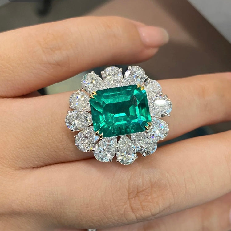 ANSTER Wholesales Price 10ct Lab Grown Emerald Ring with GRC 18K White Gold Ring