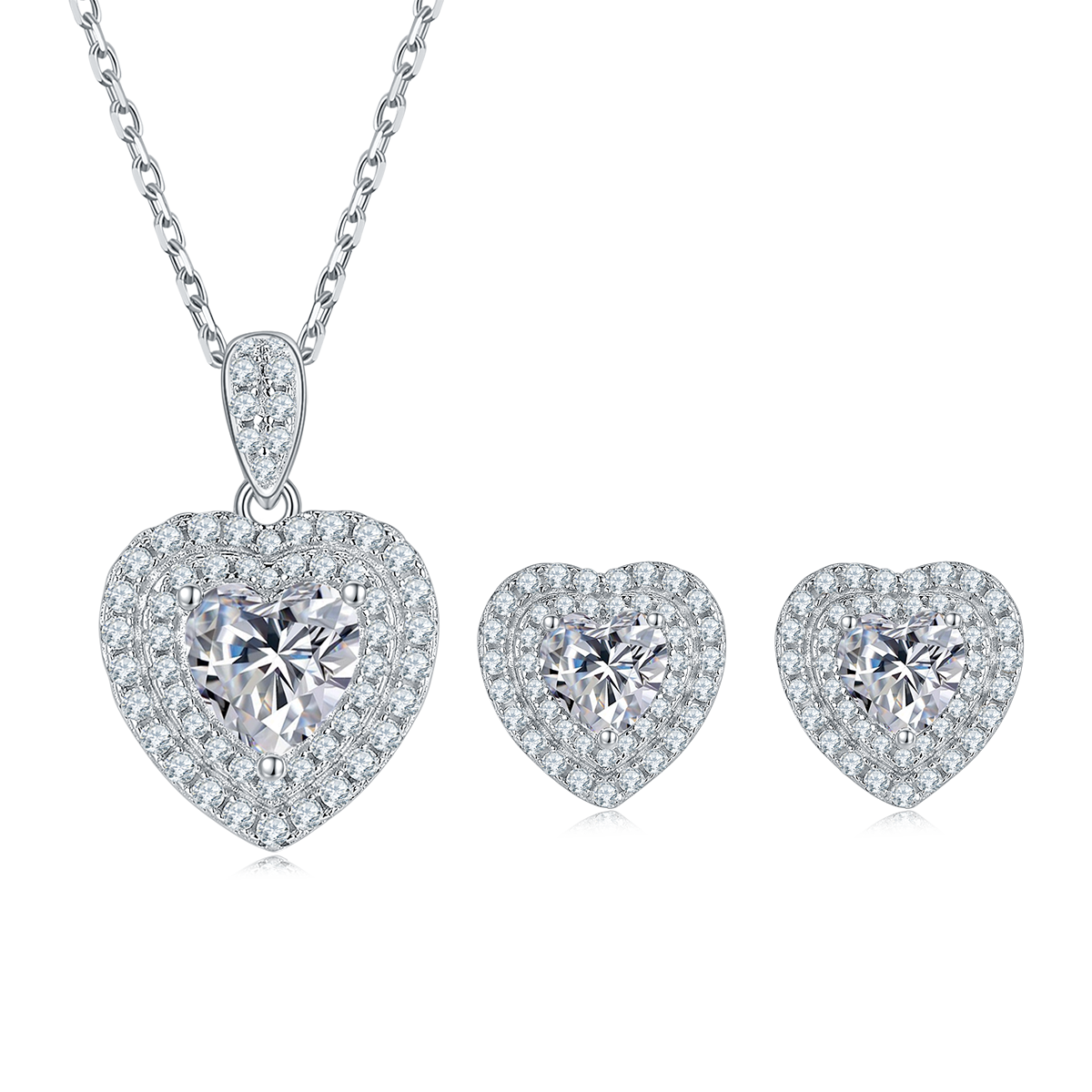 1 CTW Heart Moissanite S925 Necklace  Earrings plated