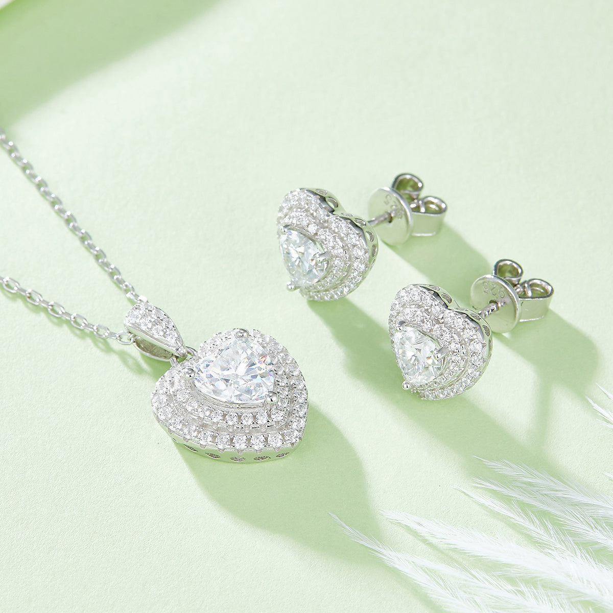 1 CTW Heart Moissanite S925 Necklace  Earrings plated