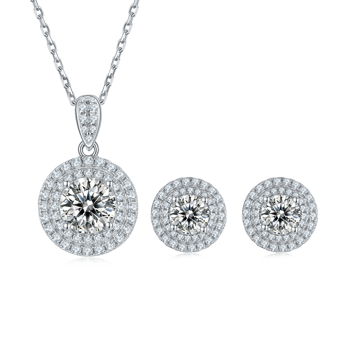 1 CTW Round Moissanite S925 Necklace  Earrings plated