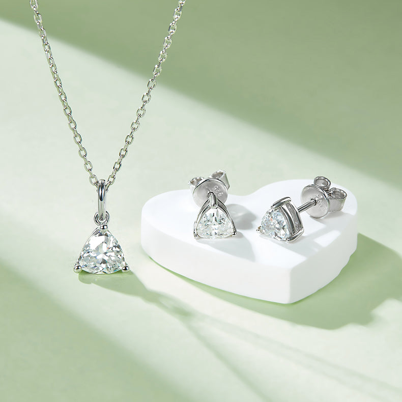 ANSTER Jewelry 1 CTW Trillion Moissanite S925 Necklace  Earrings plated