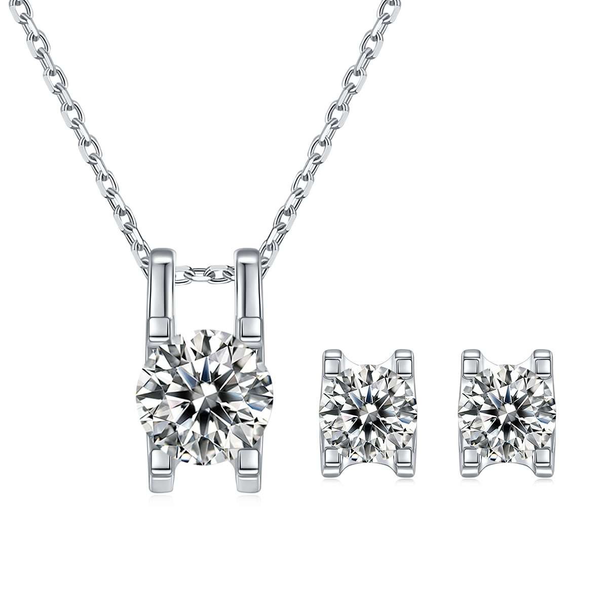 ANSTER Jewelry 1 CTW Round Moissanite S925 Necklace  Earrings plated