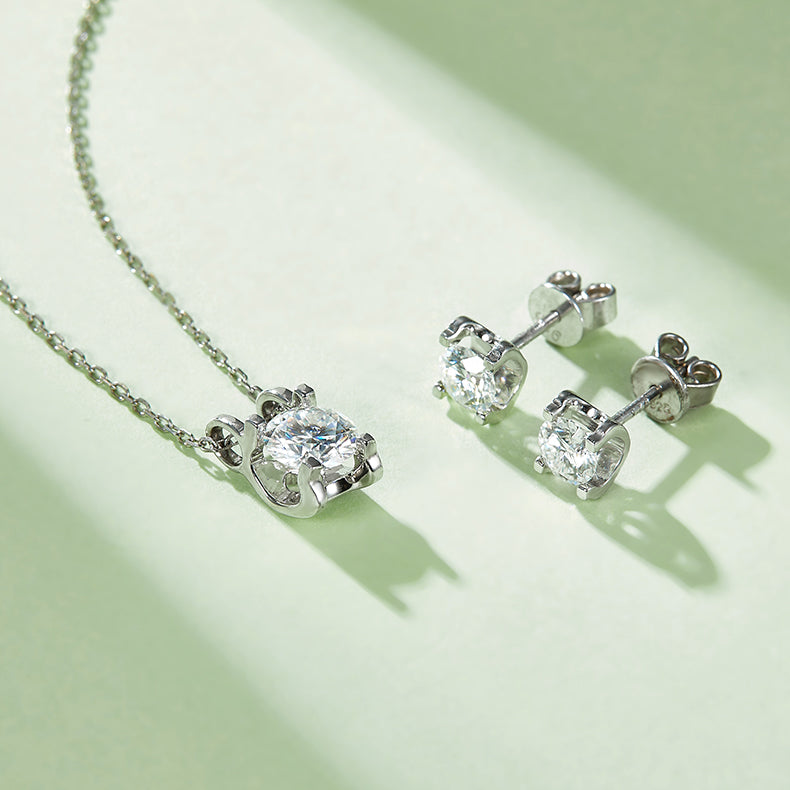 ANSTER Jewelry 1 CTW Round Moissanite S925 Necklace  Earrings plated