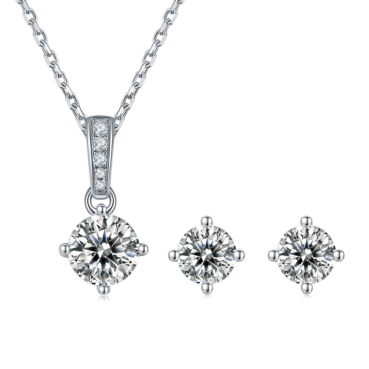 1 CTW Round Moissanite S925 Necklace  Earrings plated
