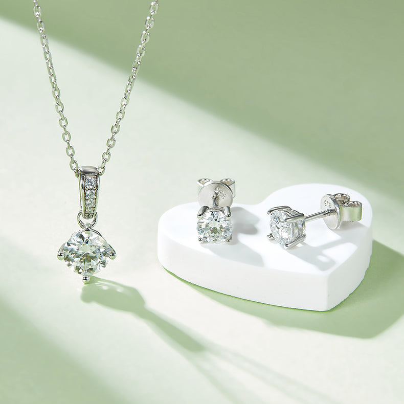 1 CTW Round Moissanite S925 Necklace  Earrings plated