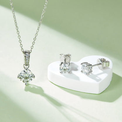 1 CTW Round Moissanite S925 Necklace  Earrings plated