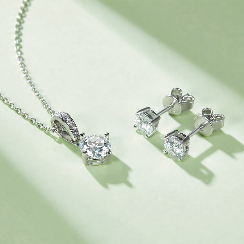 1 CTW Round Moissanite S925 Necklace  Earrings plated