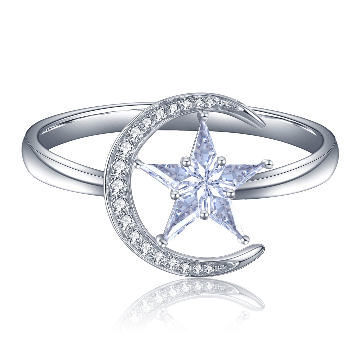 ANSTER Jewelry Custom PT950 Platinum Star Moon Lab Grown Diamond Ring