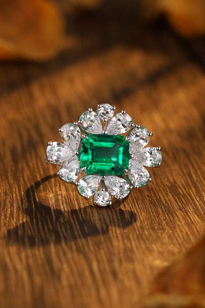 ANSTER JEWELRY 2.7 CTW Princess Lab Grown Emerald 18K Gold Ring plated