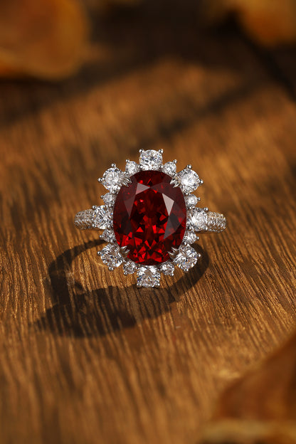 7.5 CTW Oval Lab Grown Ruby S925 Ring plated