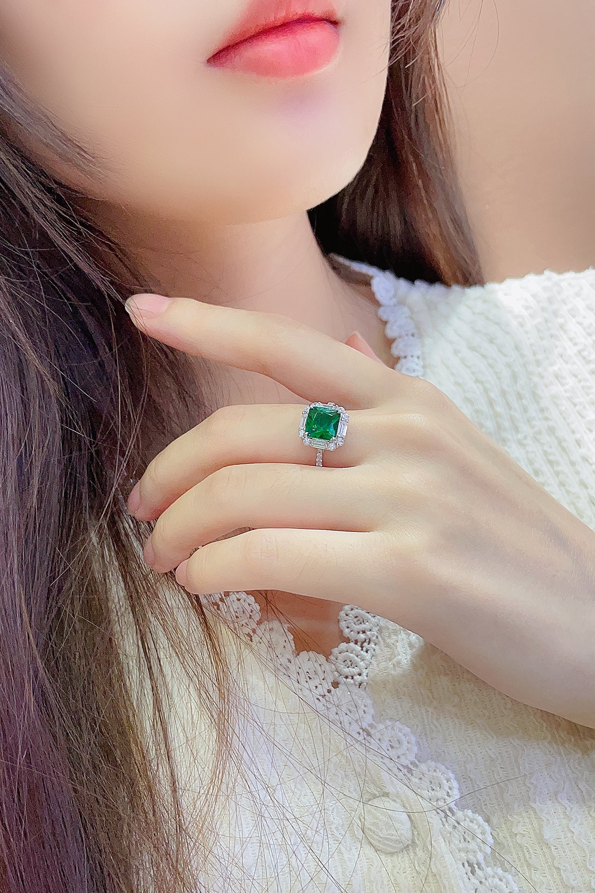 ANSTER JEWELRY 3.2 CTW Princess Lab Grown Emerald 18K Gold Ring plated