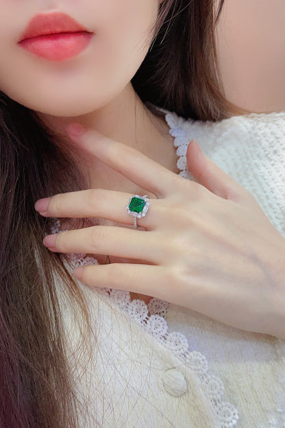 ANSTER JEWELRY 3.2 CTW Princess Lab Grown Emerald 18K Gold Ring plated