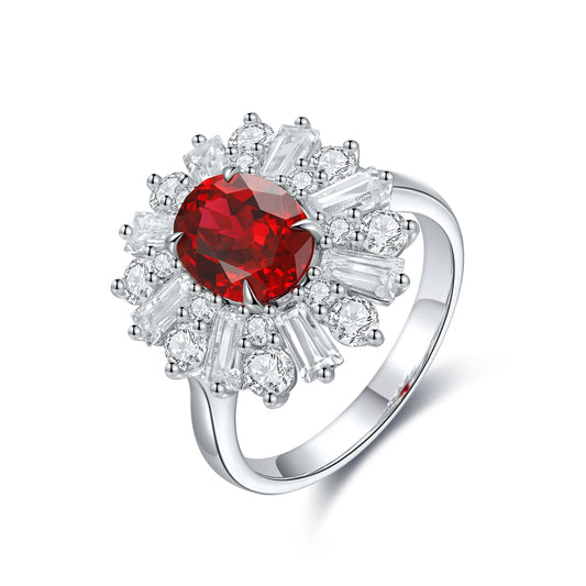 ANSTER JEWELRY 2.5 CTW Oval Lab Grown Ruby Ring S925 plated