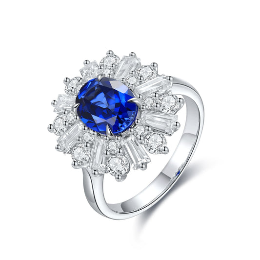 ANSTER JEWELRY 2.6 CTW Oval Lab Grown Sapphire S925 Ring plated