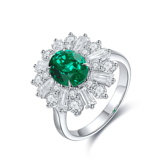 ANSTER JEWELRY 1.7 CTW Oval Lab Grown Emerald 18K Gold Ring plated