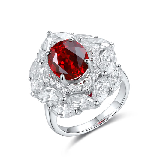 3.7 CTW Oval Lab Grown Ruby S925 Ring plated