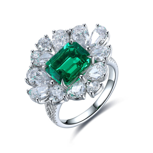 ANSTER JEWELRY 2.7 CTW Princess Lab Grown Emerald 18K Gold Ring plated