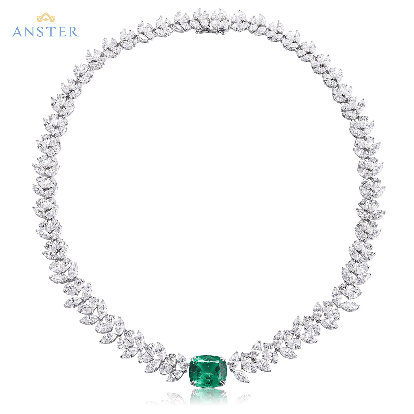 ANSTER Fine Jewelry 18K Gold Lab Grown Gemstone Emerald Necklace